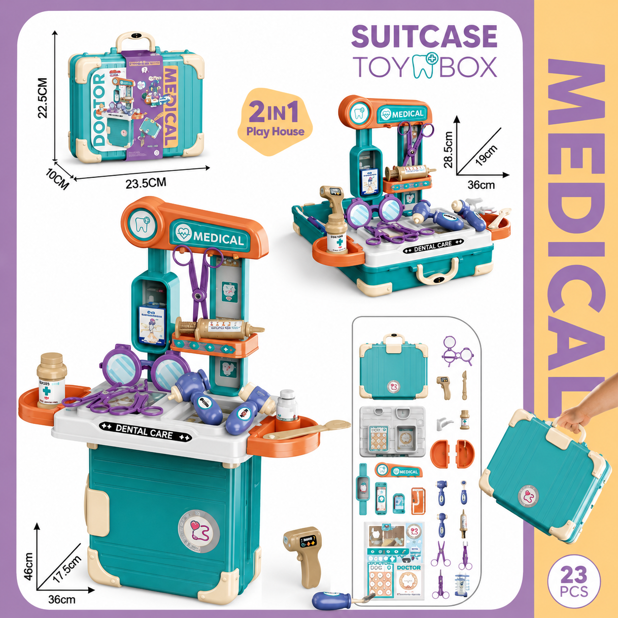 2 in 1 Kids Pretend Play Kitchen & Medical Doctor Suitcase Set