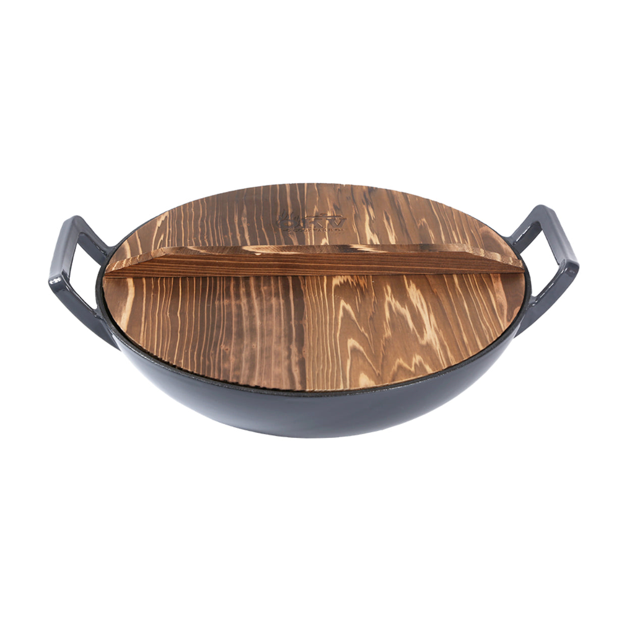 Cast Iron Wok with Wooden Lid, 1.5L Capacity