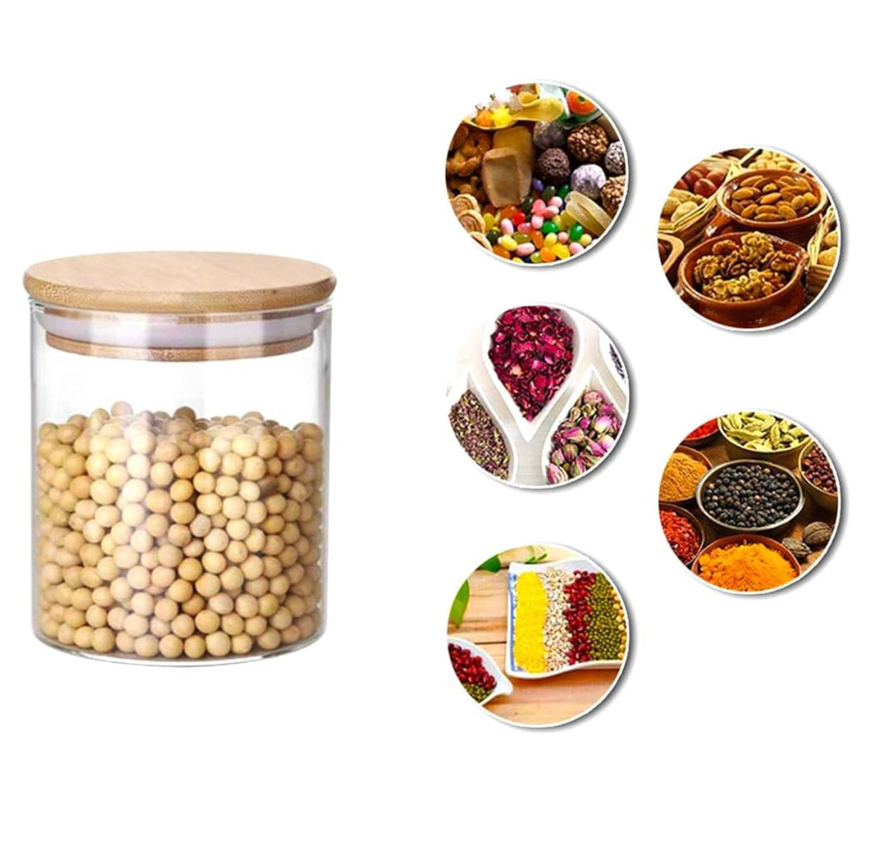 12 Piece Airtight Glass Storage Jar Set with Bamboo Lids, 6.5cm x 8cm
