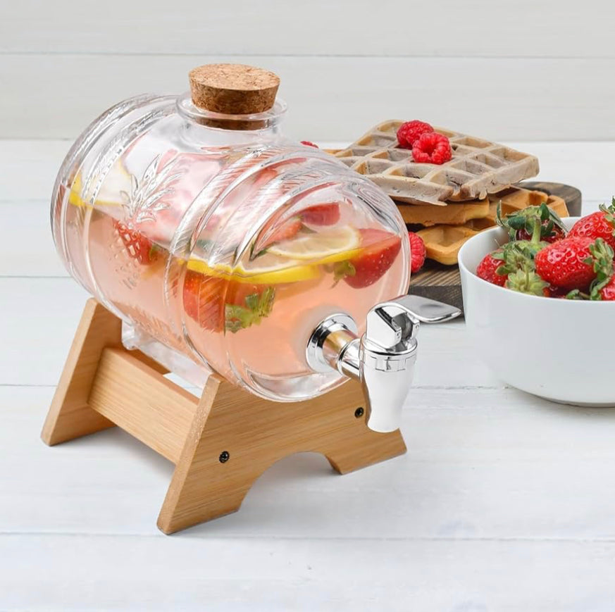 Glass Barrel Juice Dispenser with Wooden Stand, Tap & Airtight Lid 3.5L, 5.5L