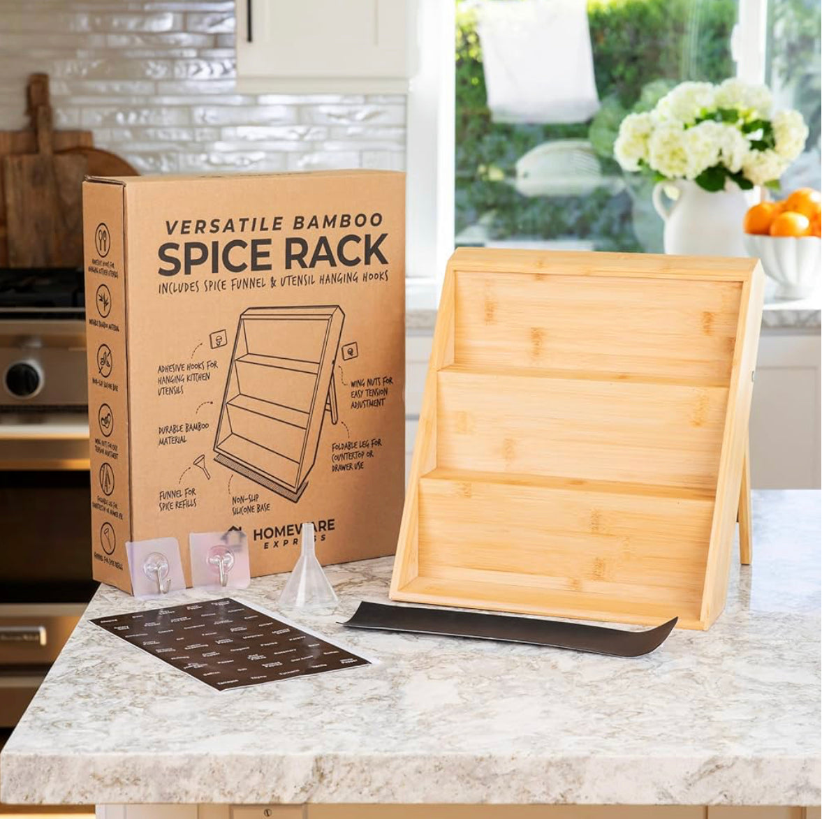 3-Tier Bamboo Wooden Kitchen Countertop Spice Shelf Rack Organiser