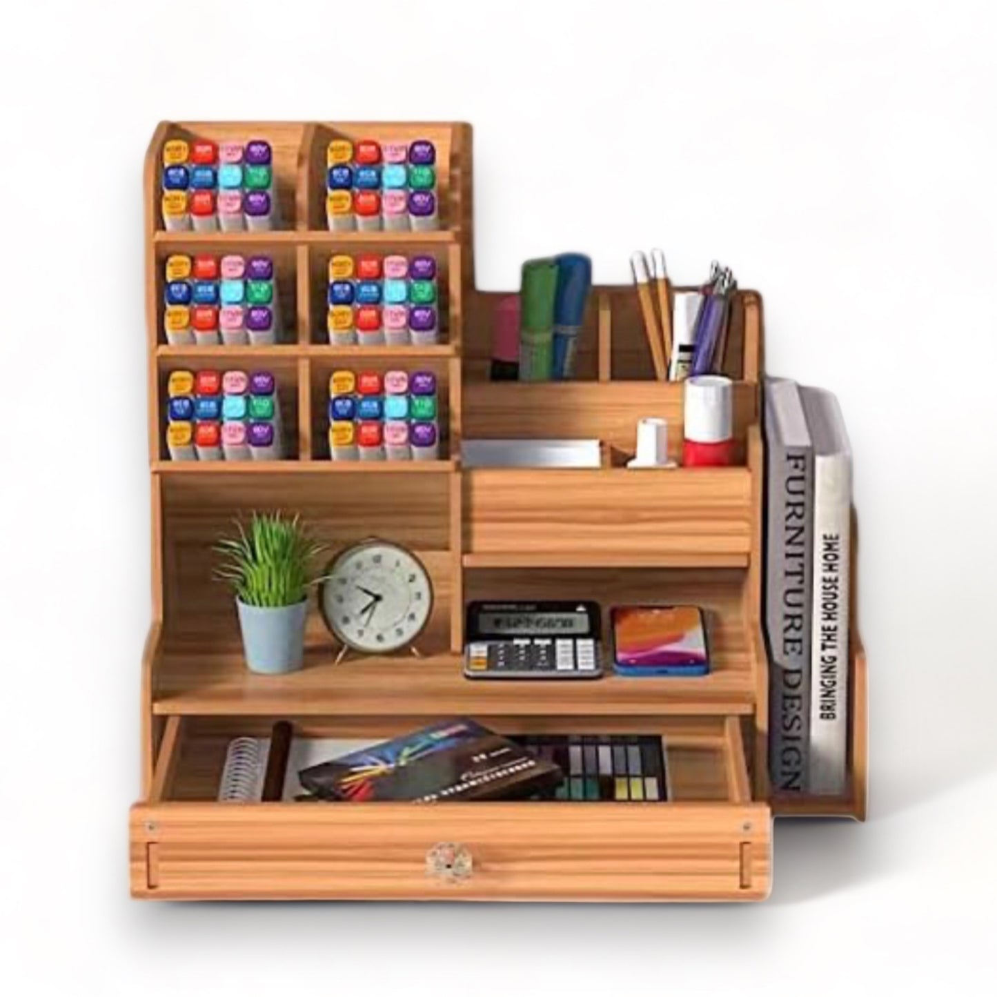 Wooden desktop organiser