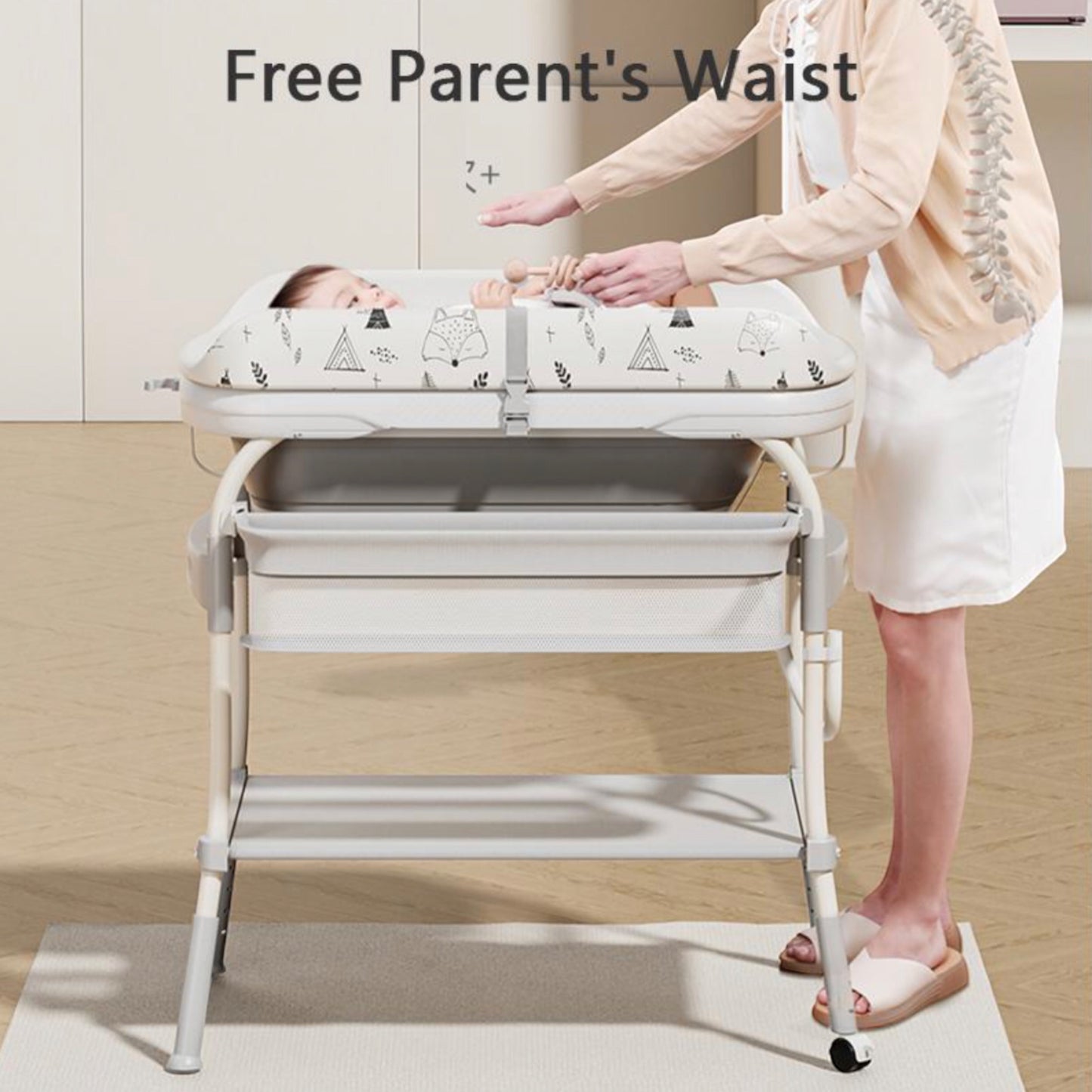 2 in 1 Baby Foldable Standing Diaper Changing Table and Bathtub
