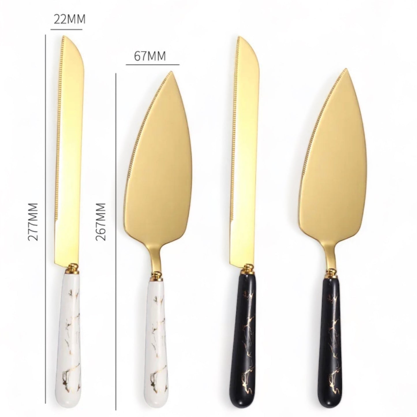 Ceramic Marble & Gold Wedding Cake Knife & Server Set.