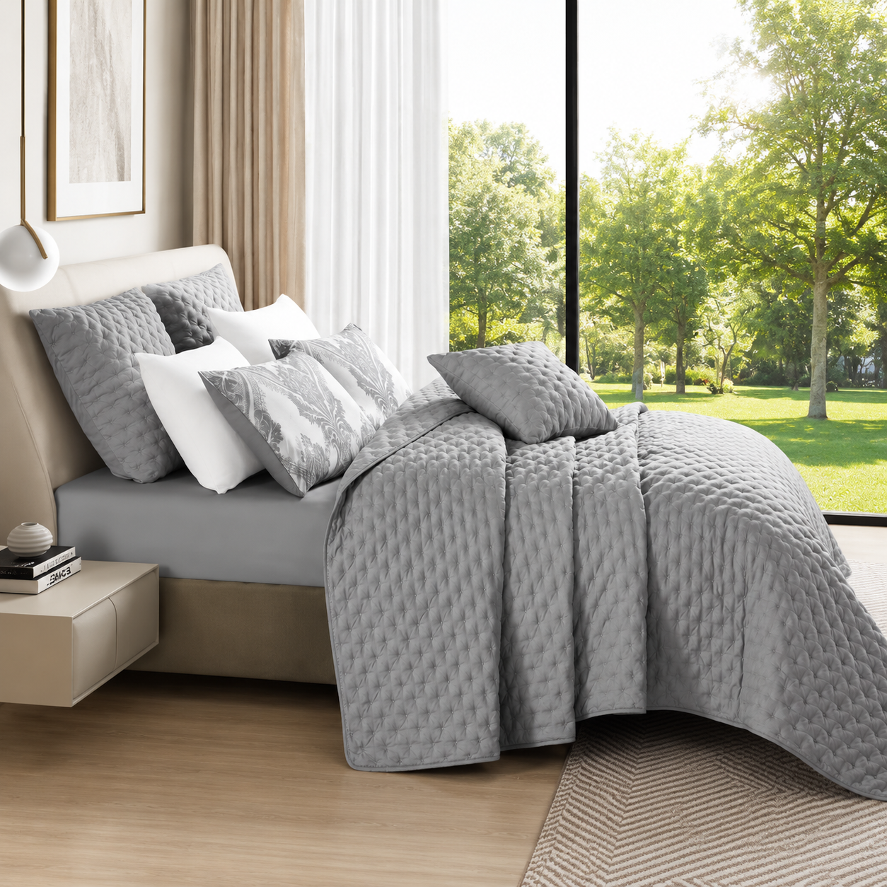 6 Piece Microfibre Bedspread Set – 230x250cm Quilted Debossed Bedding Set