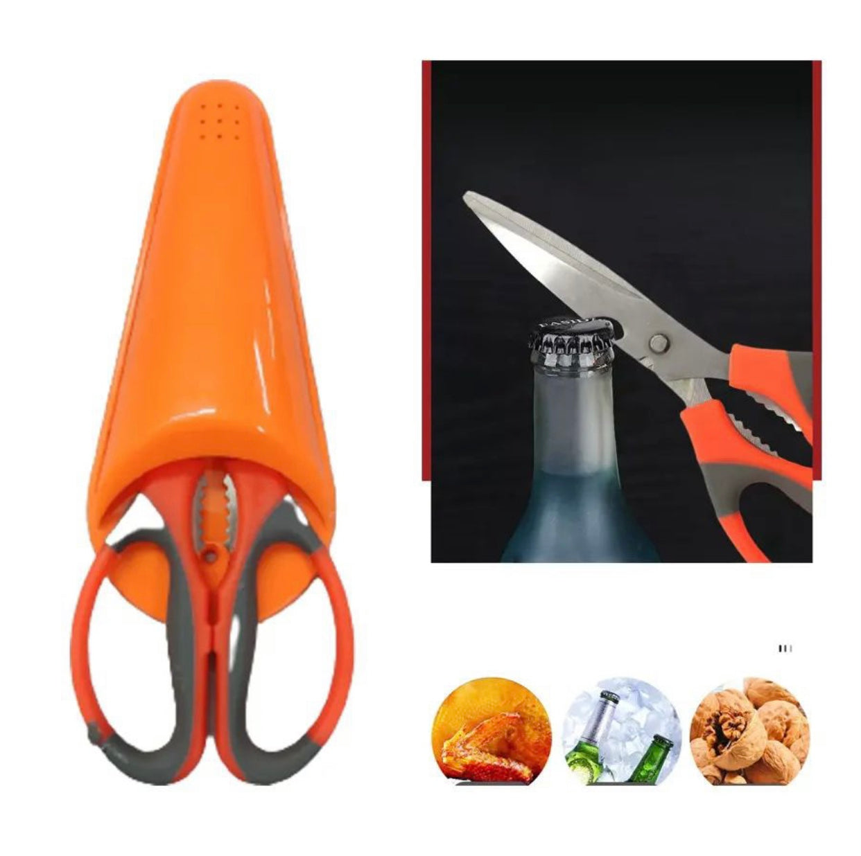 Multifunction Stainless Steel Kitchen Scissors with Magnetic Protective Cover & Built-In Bottle Opener