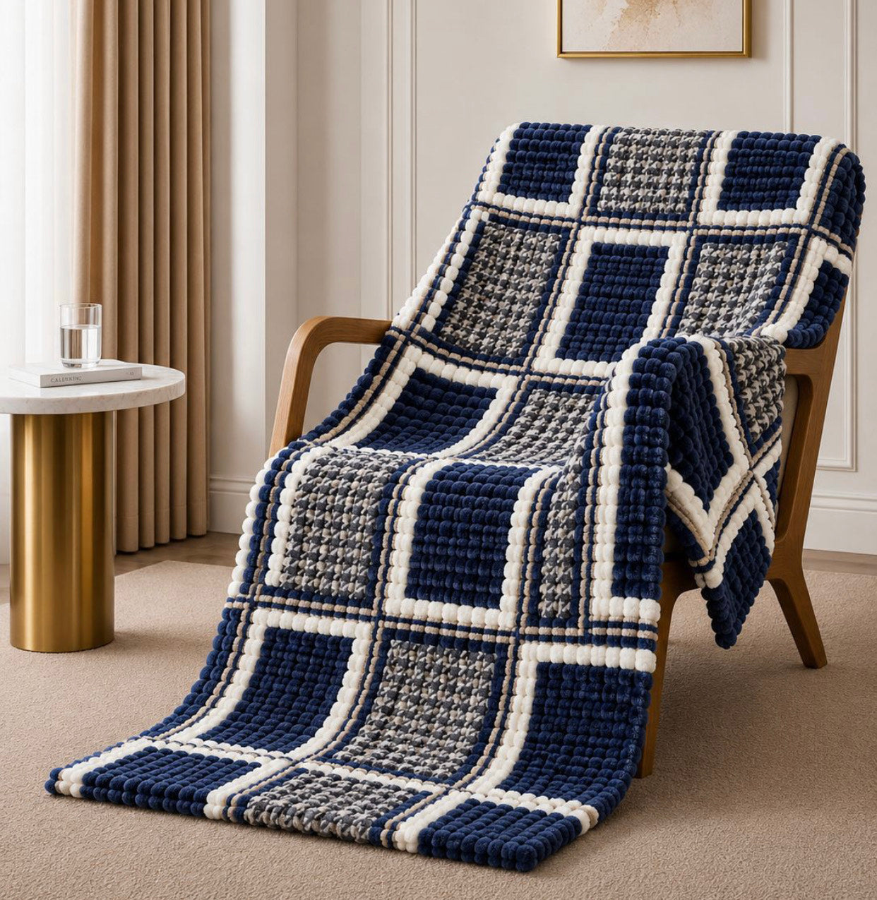 Cubed Stripe Fleece Blanket Throw 180x200cm