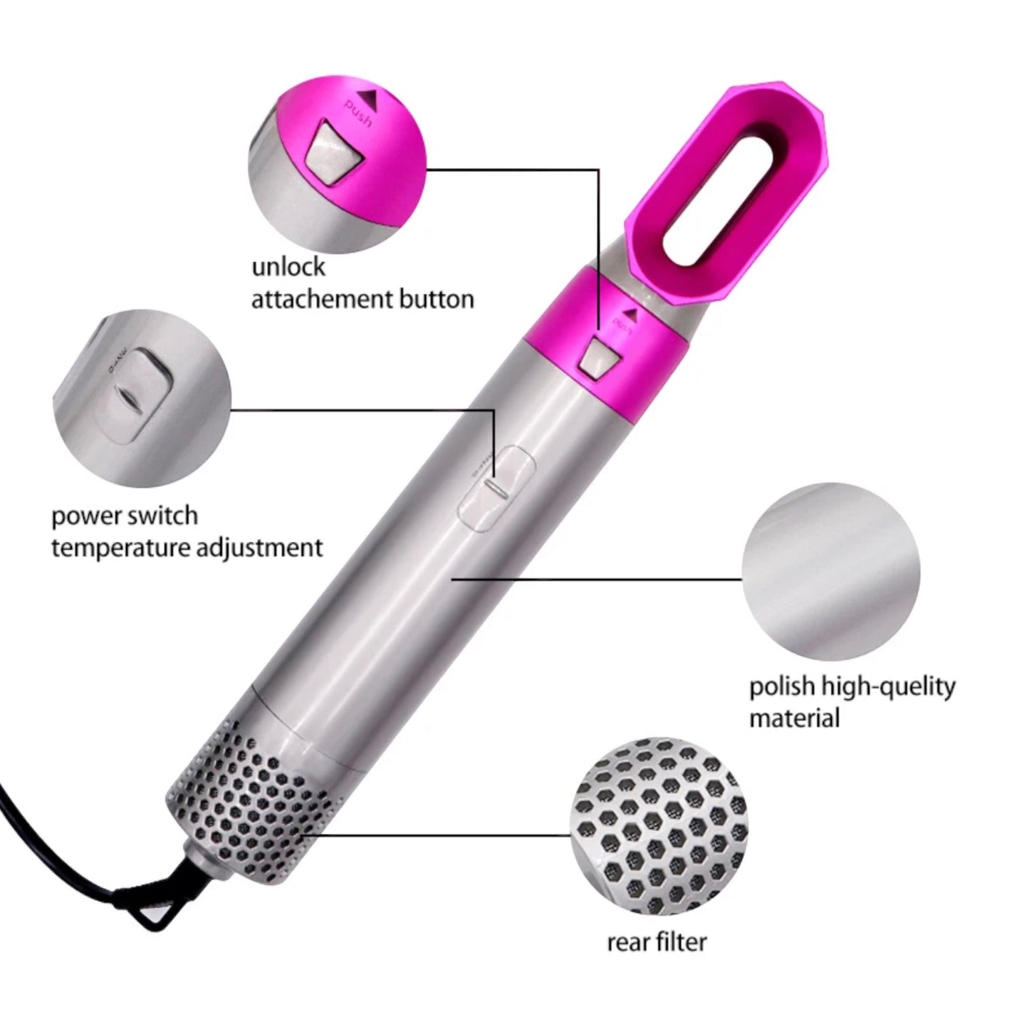 5 in 1 interchangeable hot air brush