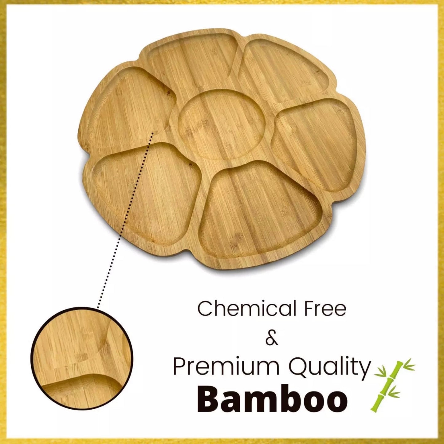 Snack serving bamboo tray with compartments