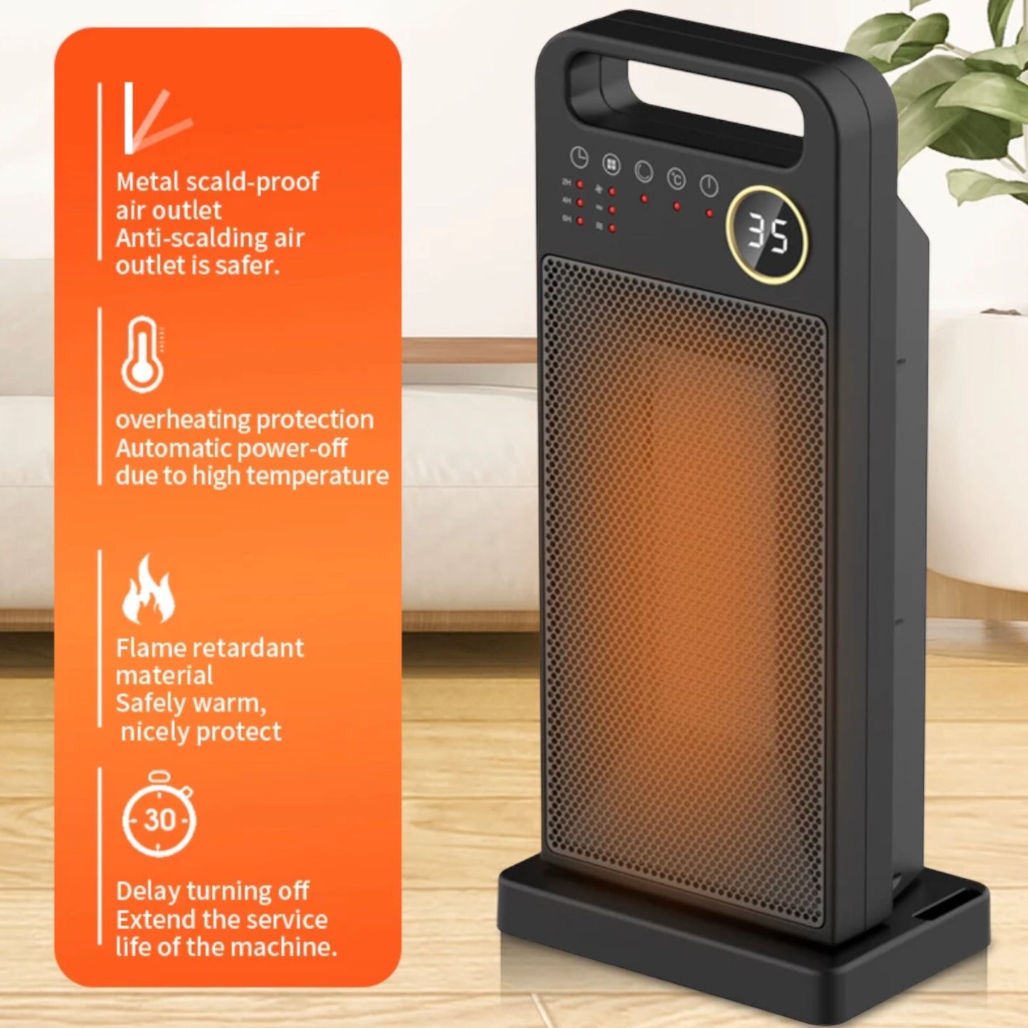 Remote controlled tower fan heater with ptc heating