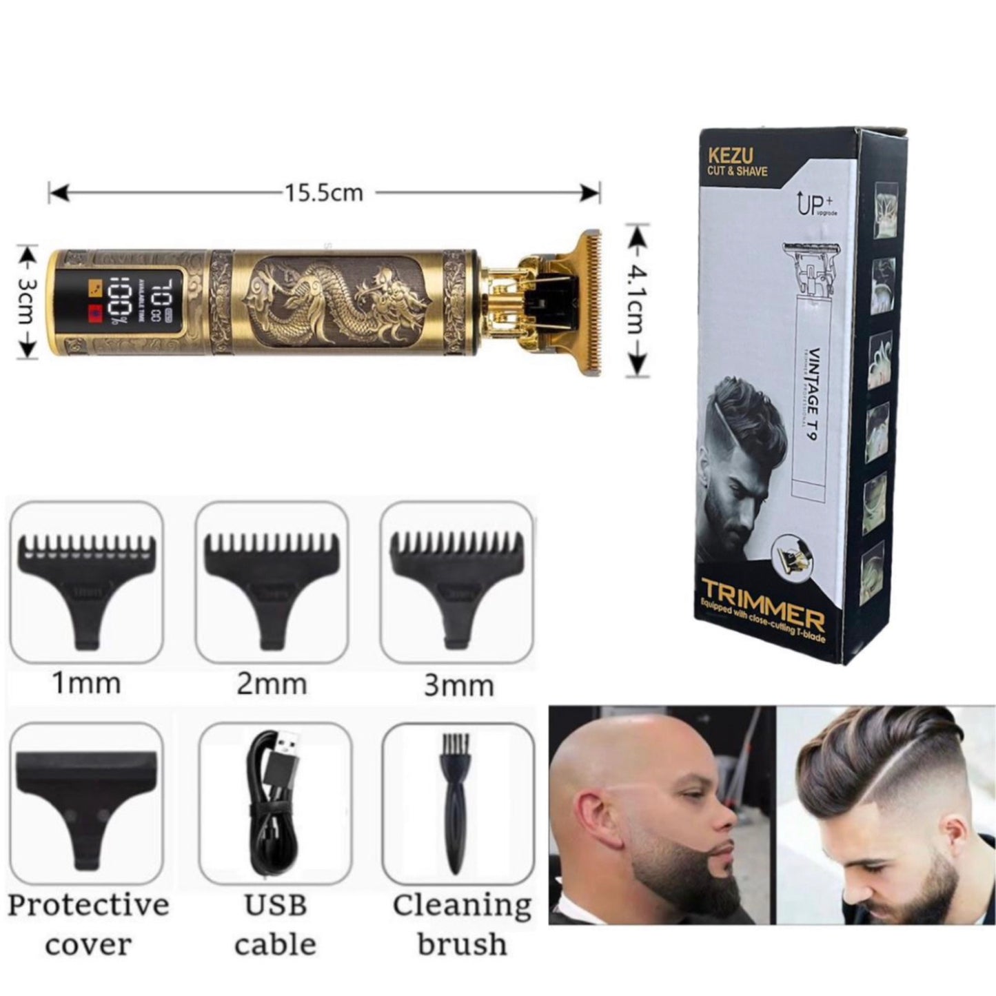 T9 rechargeable vintage look hair clipper with digital display