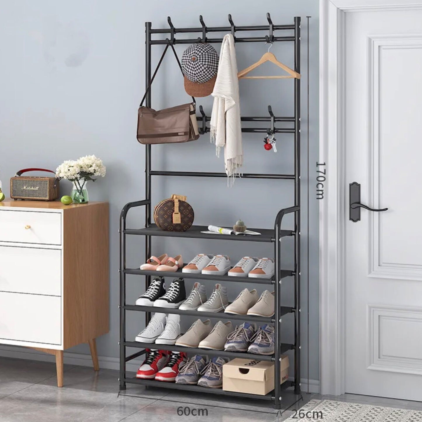 Multipurpose coat and shoe rack