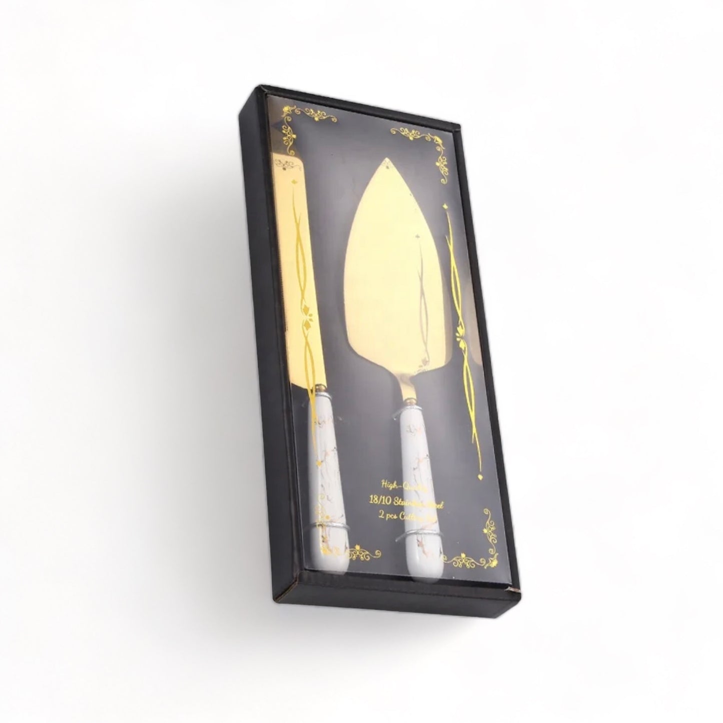 Ceramic Marble & Gold Wedding Cake Knife & Server Set.