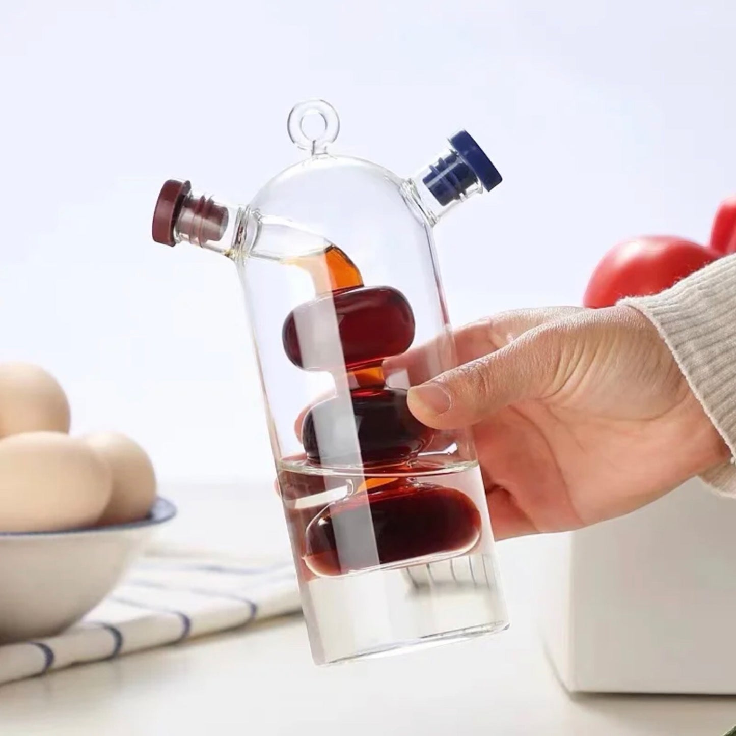 Elegant 2-in-1 Oil and Vinegar Glass Cruet Dispenser with Cork Stopper