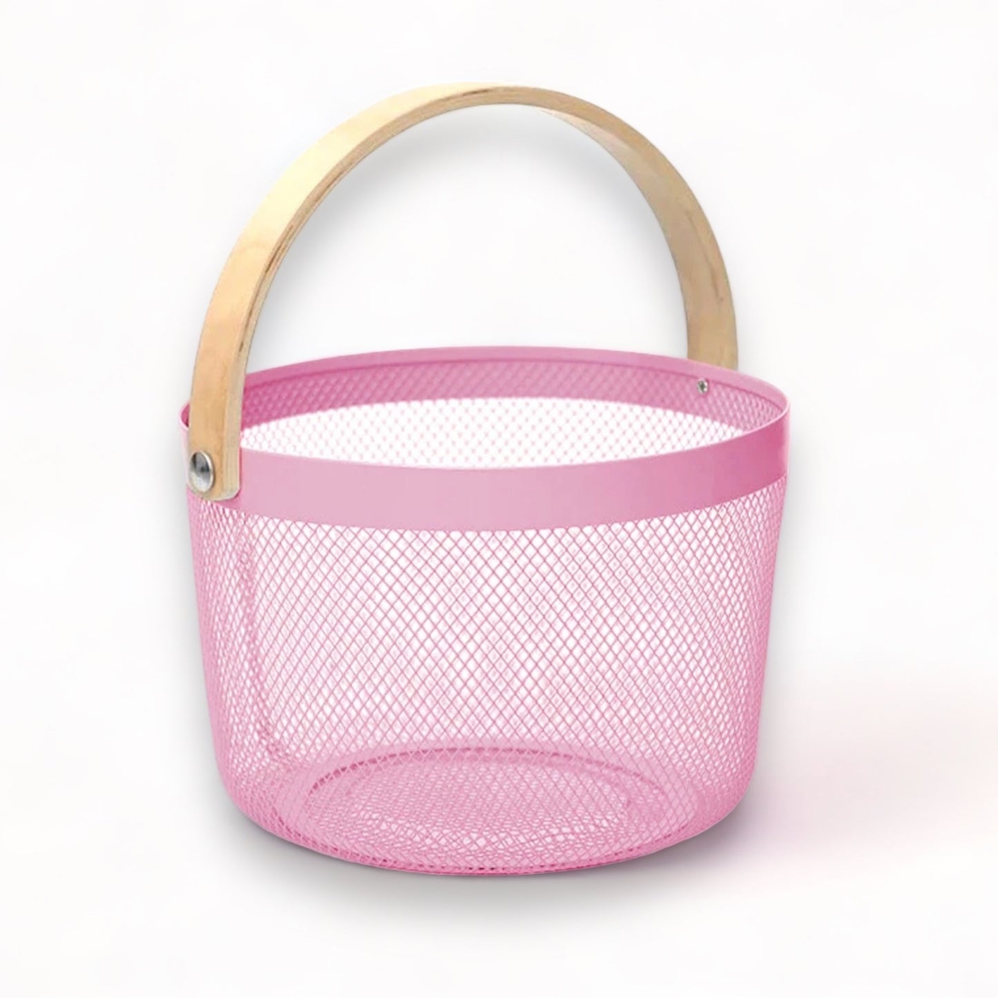 Round Mesh Storage Basket with Wooden Handle