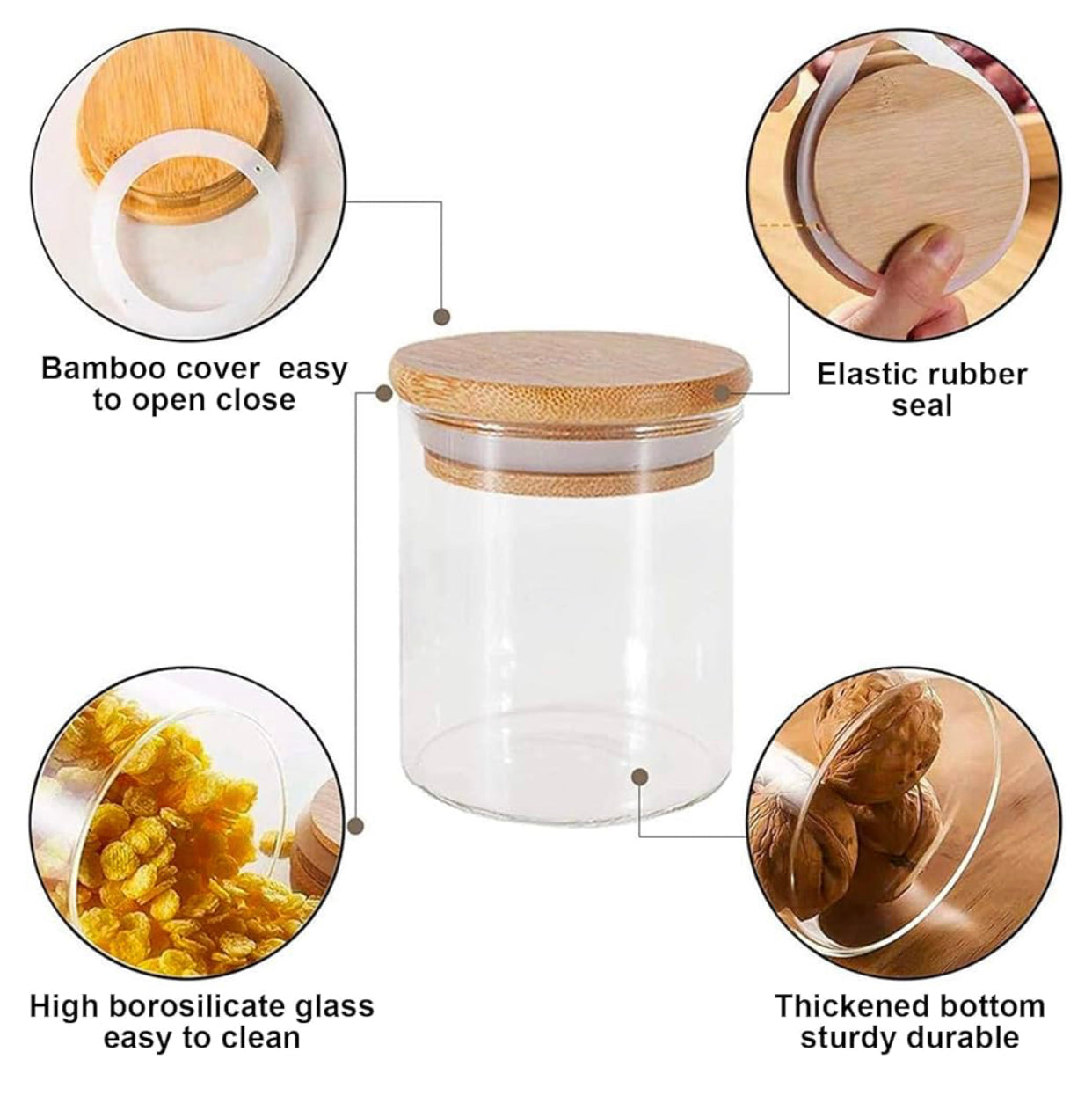 12 Piece Airtight Glass Storage Jar Set with Bamboo Lids, 6.5cm x 8cm