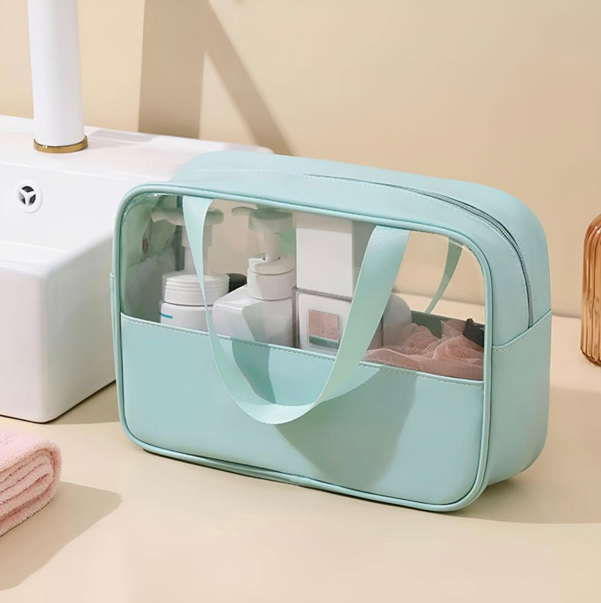 3-Piece Transparent Travel Cosmetic Toiletry Bag Set