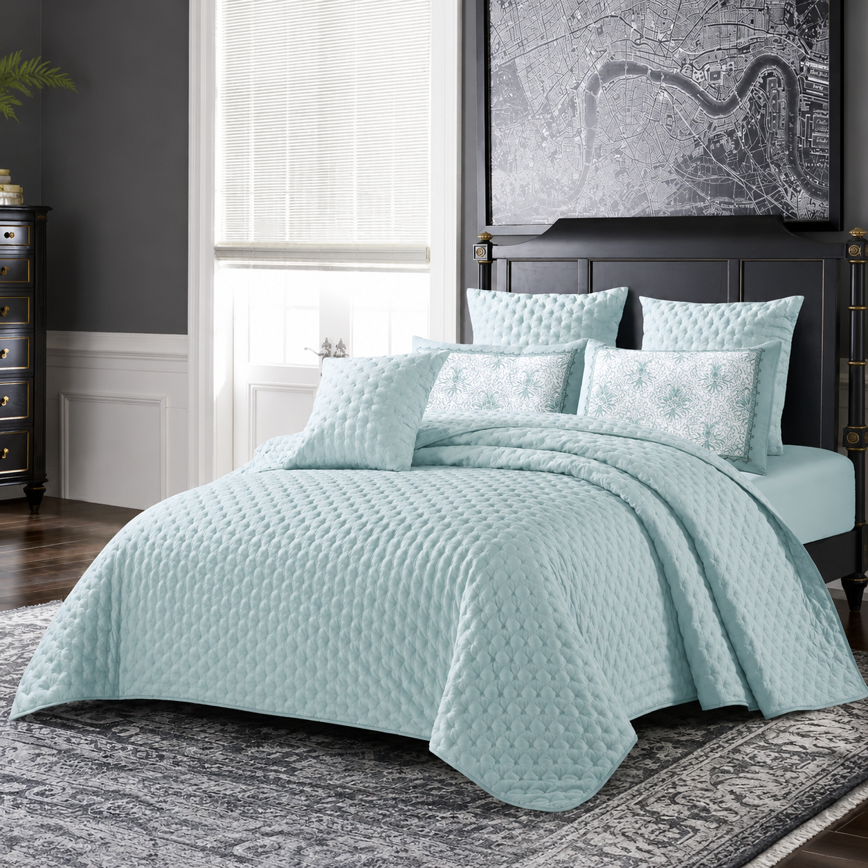 6 Piece Microfibre Bedspread Set – 230x250cm Quilted Debossed Bedding Set