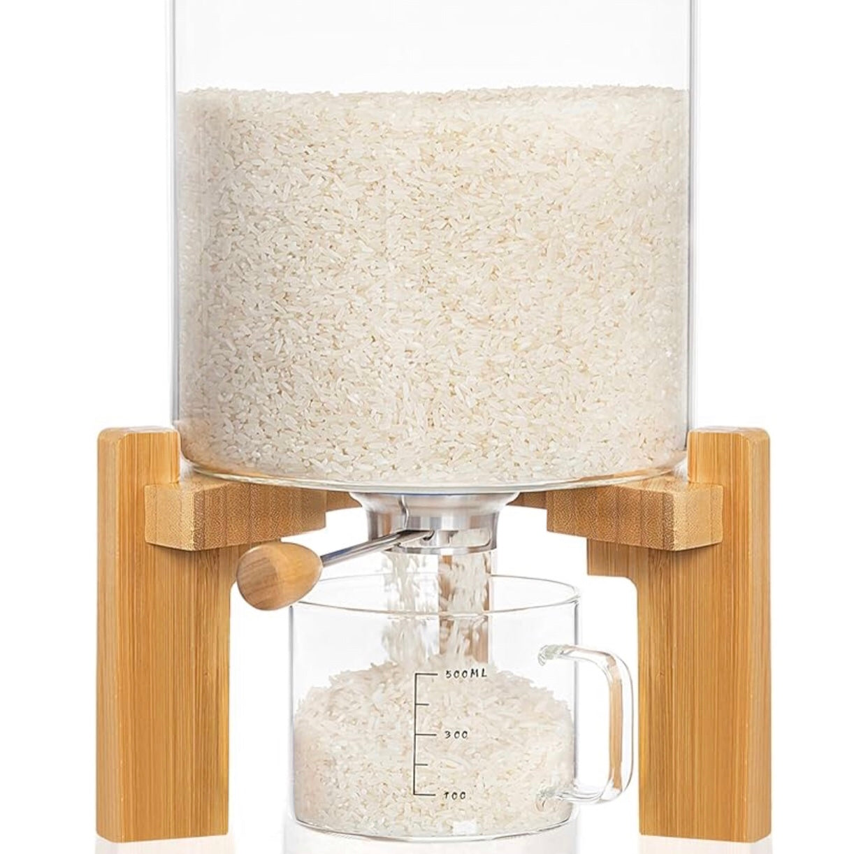 Glass Dry Ingredients Dispenser with Bamboo Stand & Measuring Cup (5.5L / 8L)