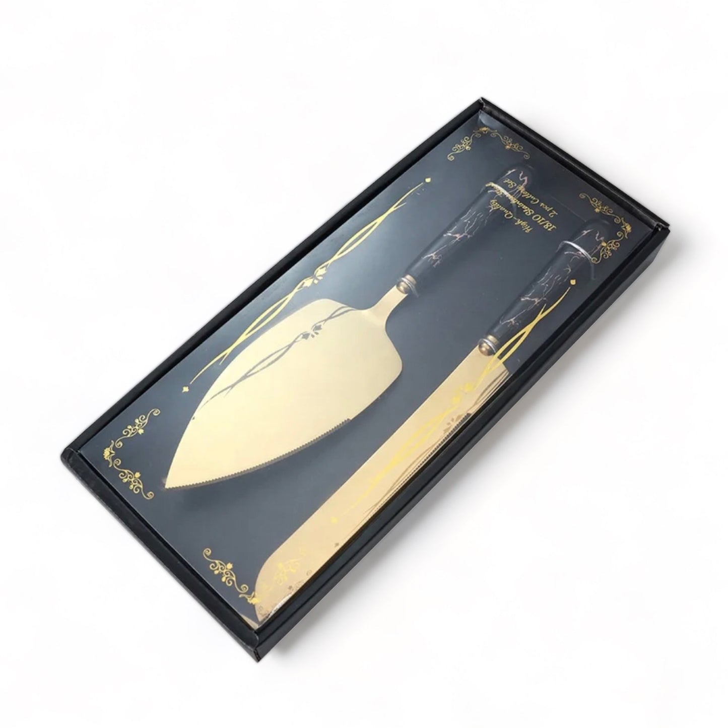 Ceramic Marble & Gold Wedding Cake Knife & Server Set.