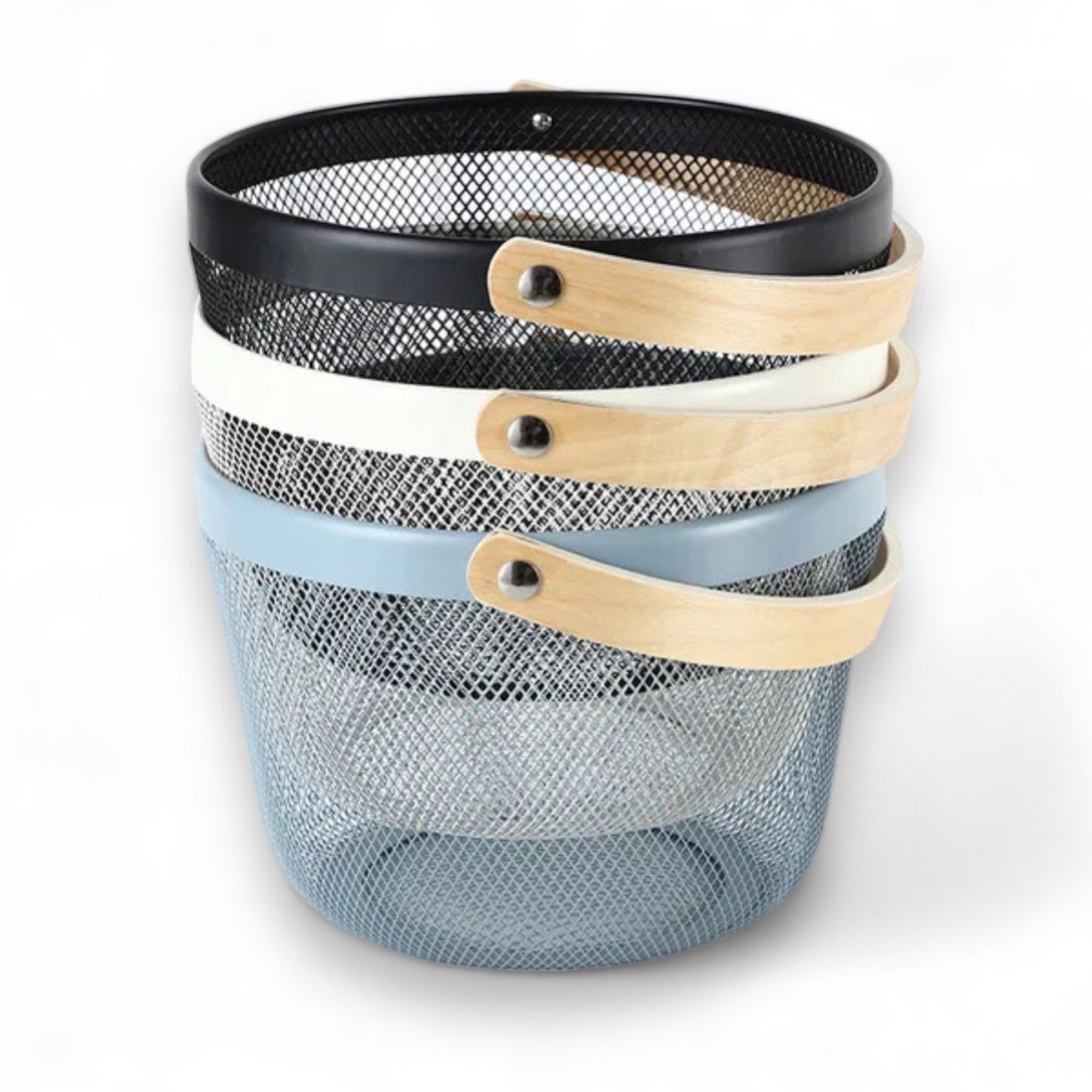 Round Mesh Storage Basket with Wooden Handle