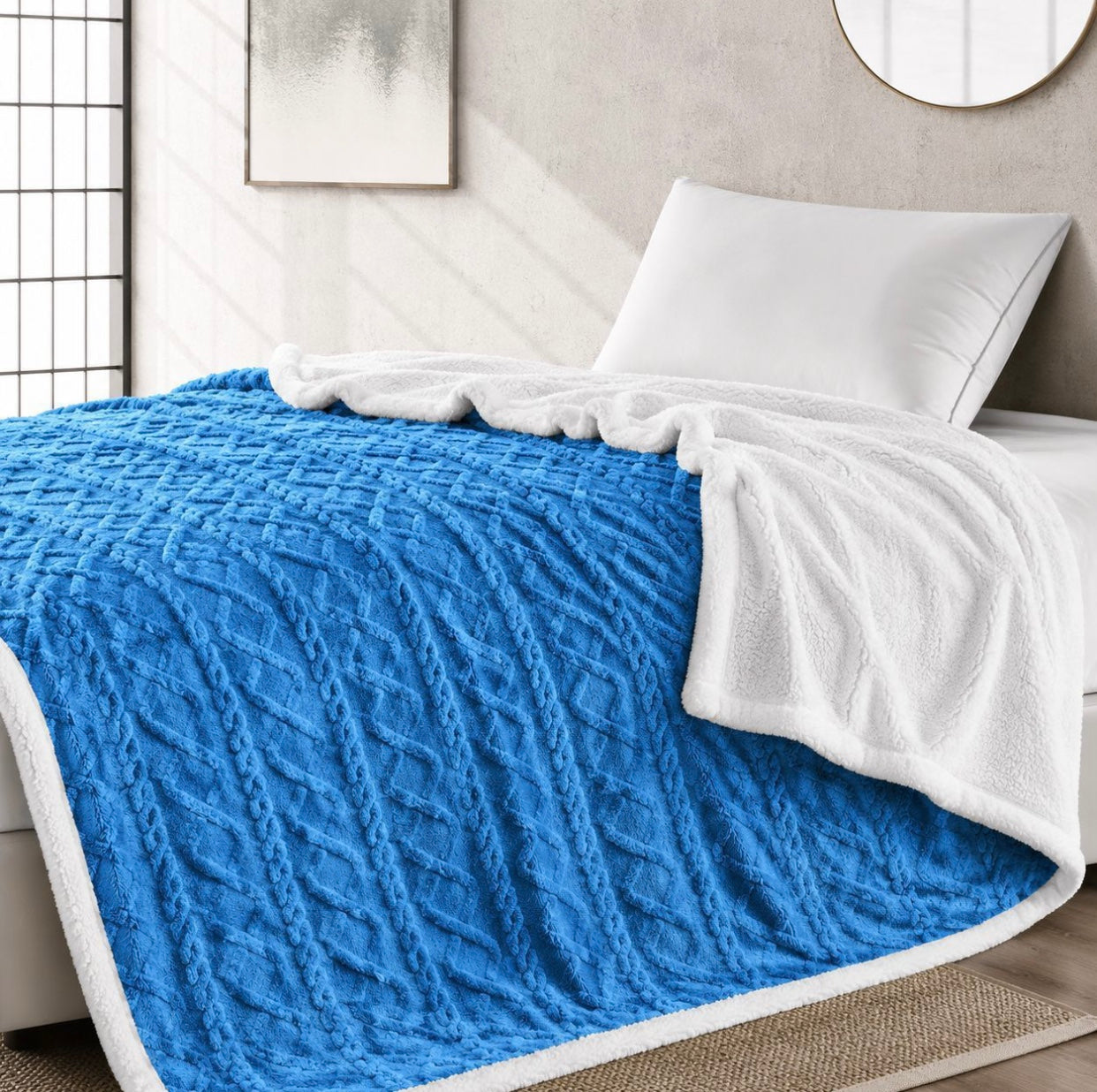 Geometric Pattern Sherpa Blanket Queen Size 200cm x 220cm