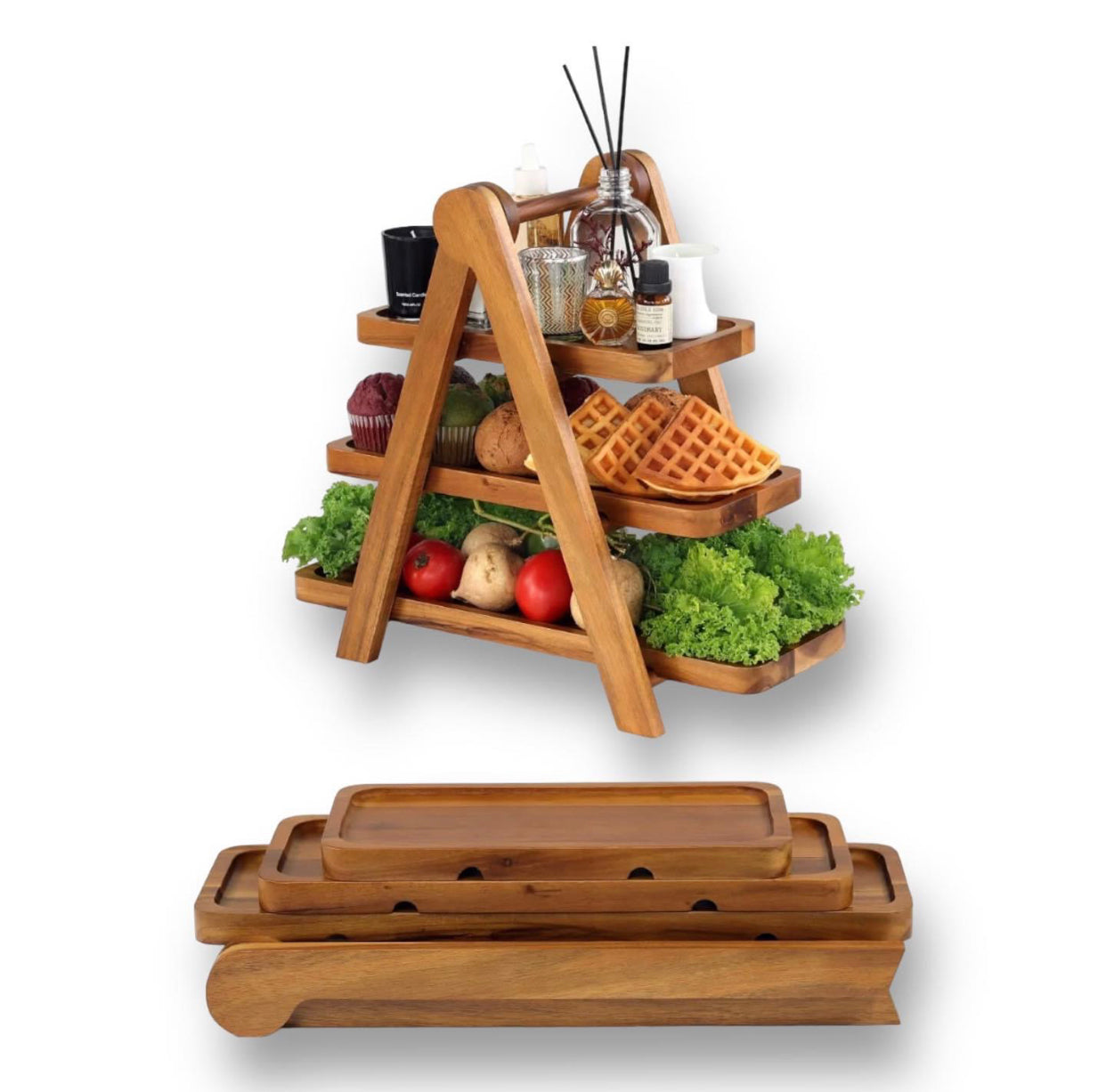 3 Tier Ladder Multifunctional Wooden Serving Tray