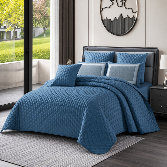 6 Piece Microfibre Bedspread Set – 230x250cm Quilted Debossed Bedding Set