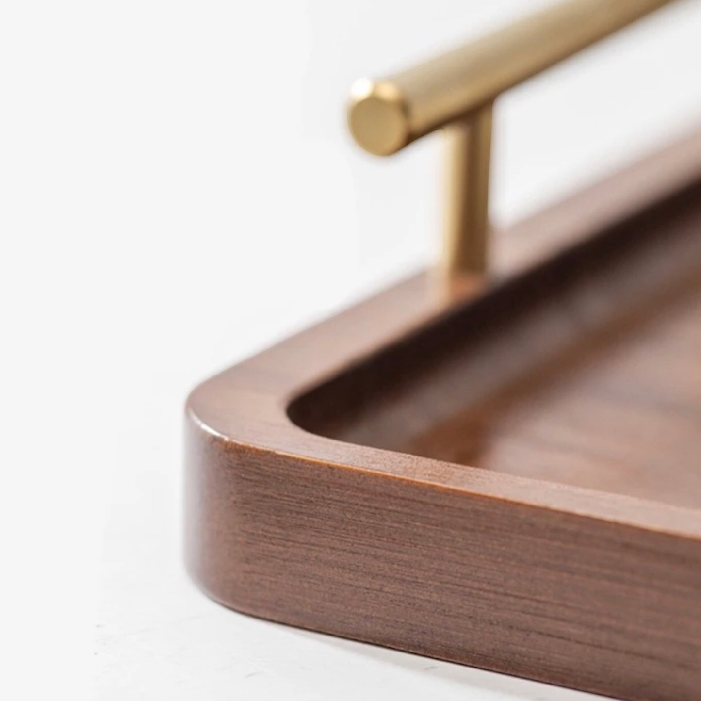 Wooden Serving Tray with Gold Metal Handles - Stylish Vintage Look