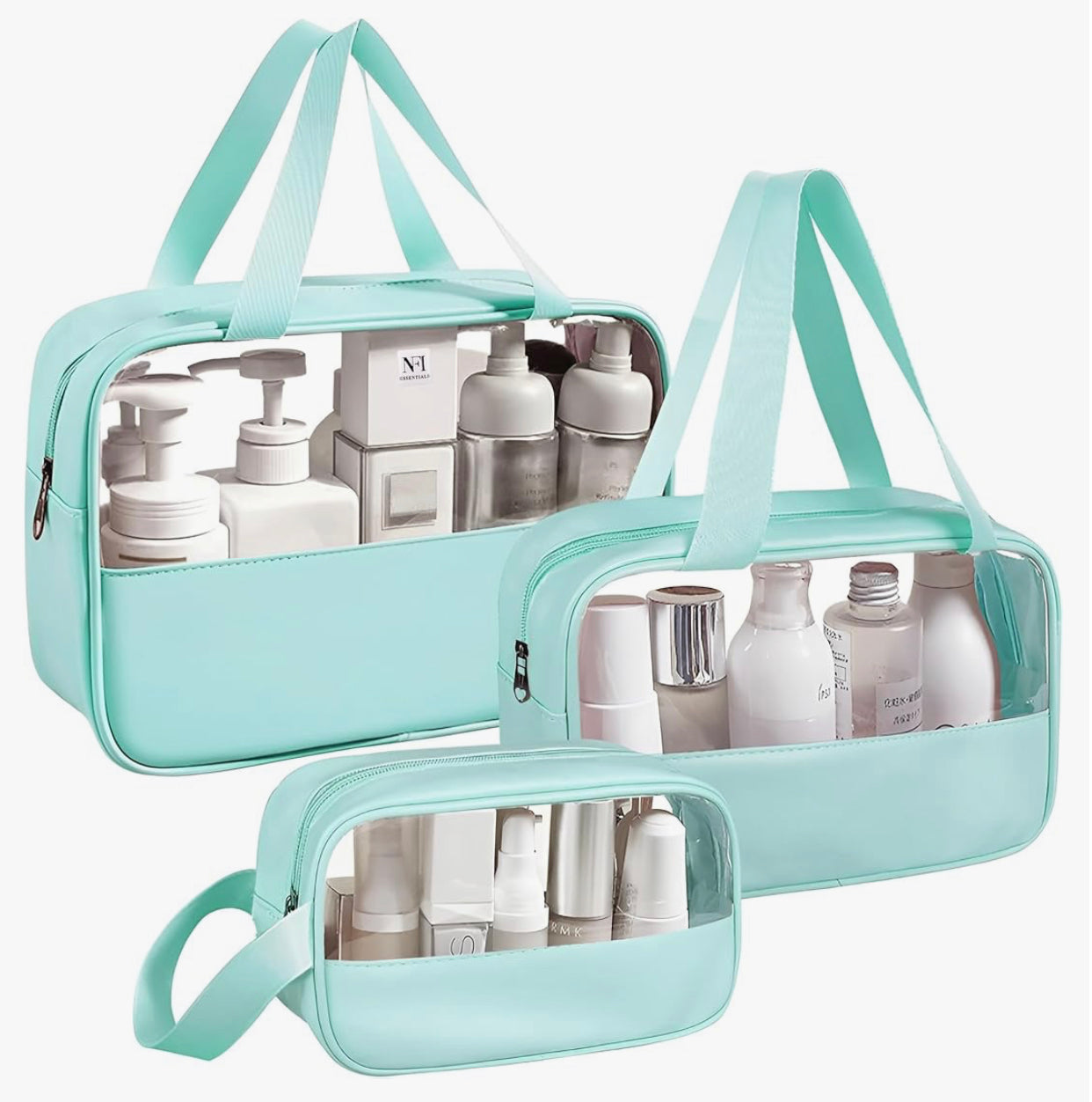 3-Piece Transparent Travel Cosmetic Toiletry Bag Set