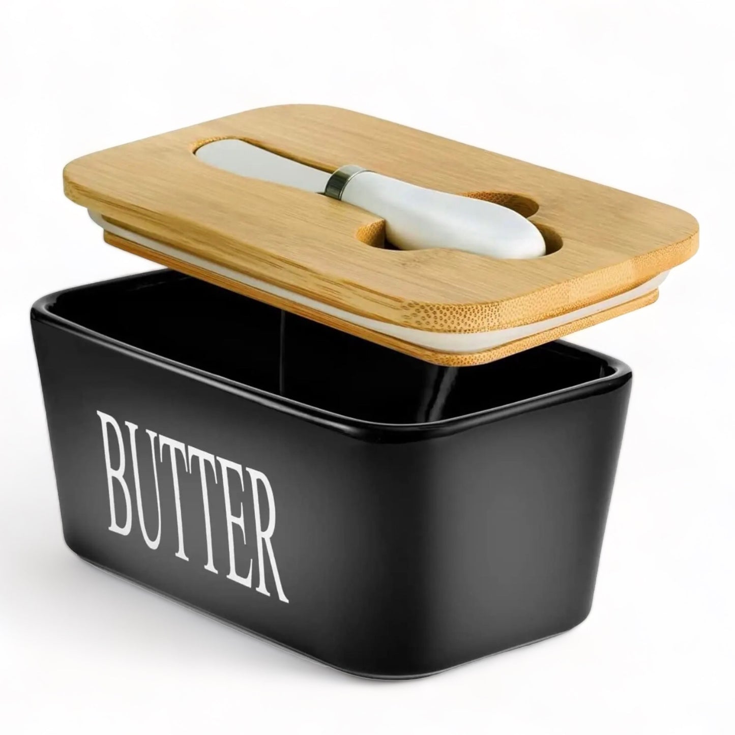 Ceramic Butter Storage Container With Bamboo Lid