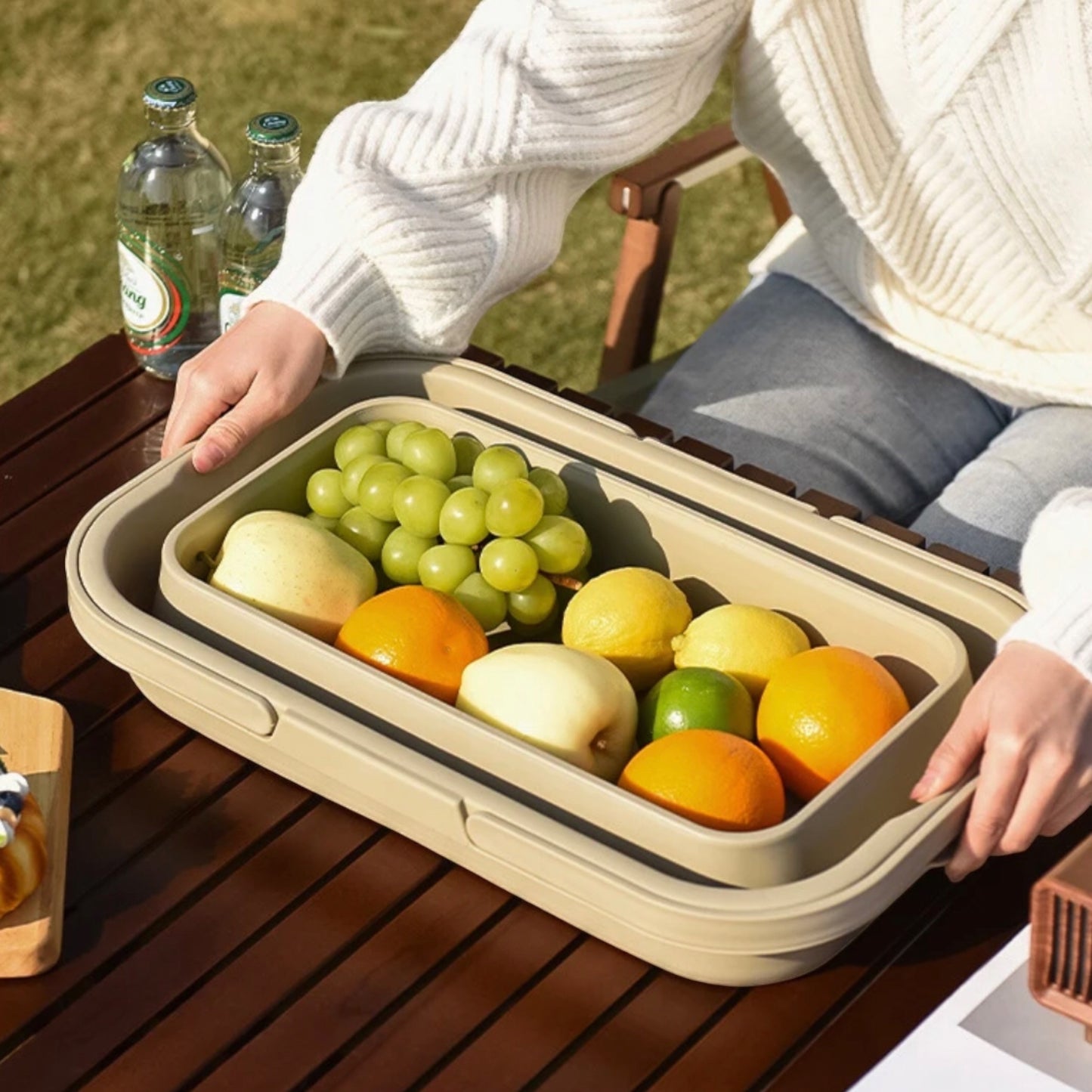 Collapsible Picnic Basket with Lid - Multi-Function Outdoor Camping Gear