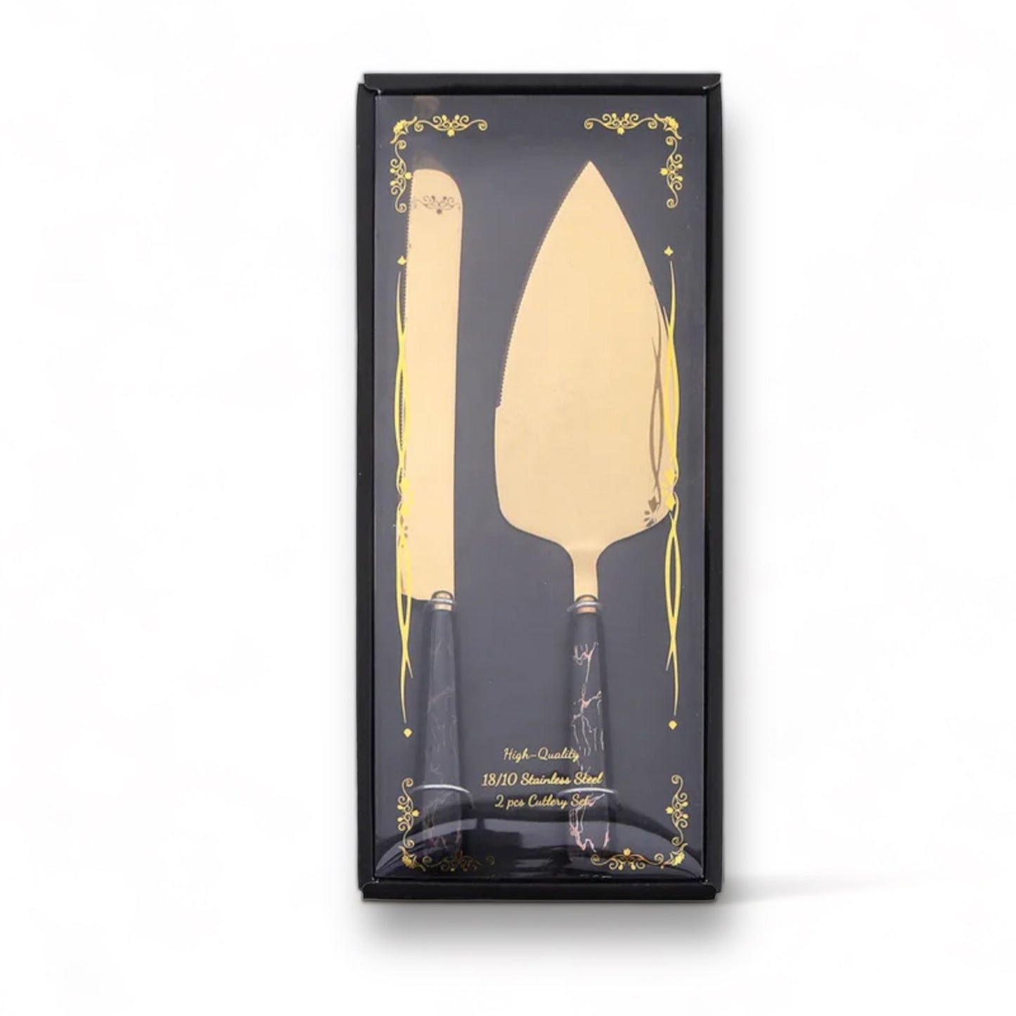 Ceramic Marble & Gold Wedding Cake Knife & Server Set.