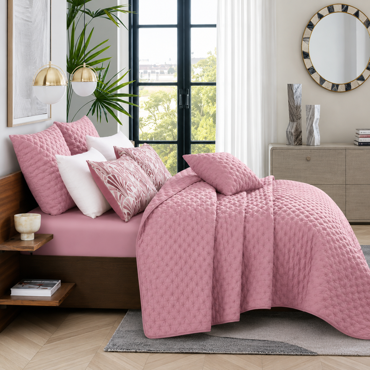 6 Piece Microfibre Bedspread Set – 230x250cm Quilted Debossed Bedding Set