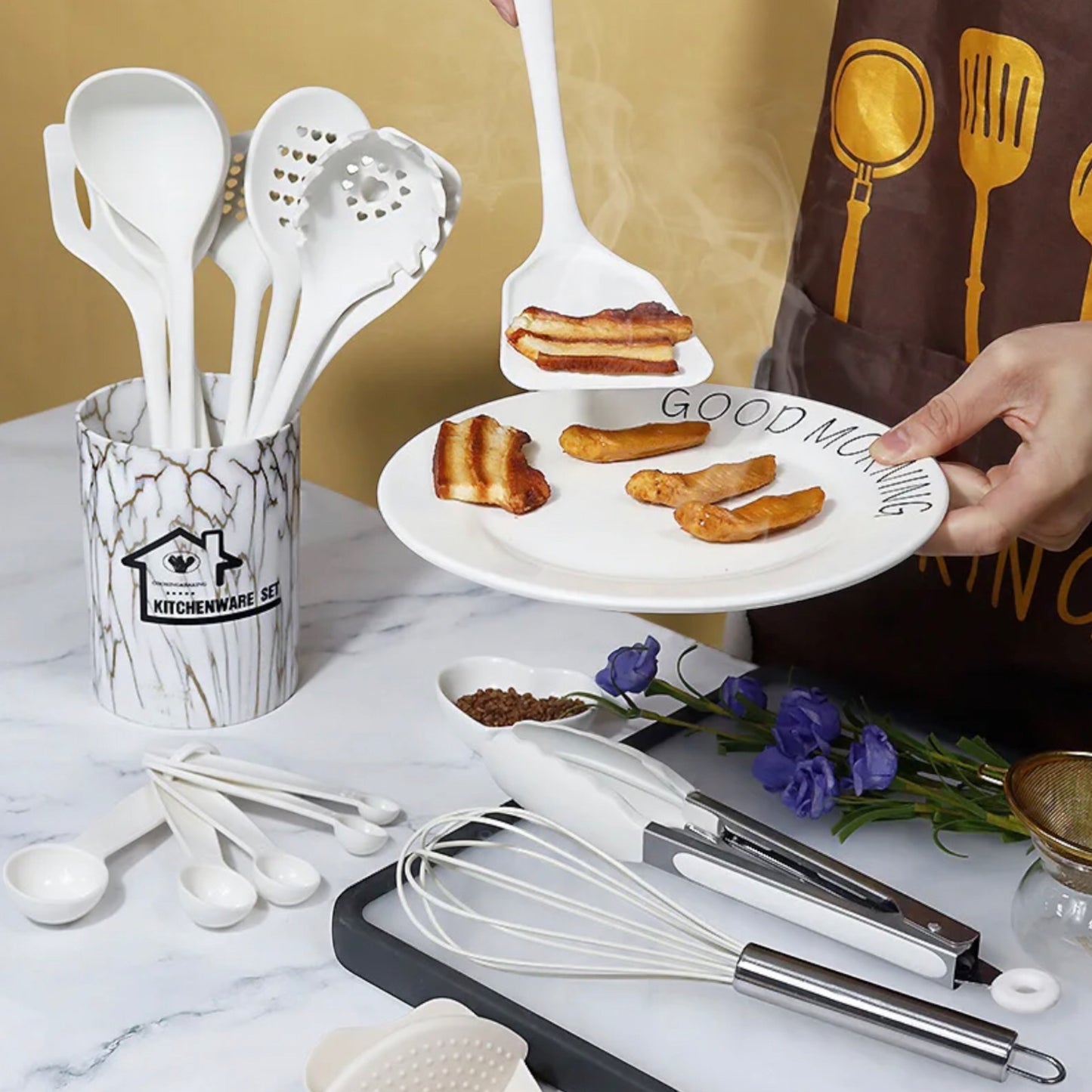 Premium 18-Piece Silicone Kitchen Utensils Tools Set with Hanging Loop