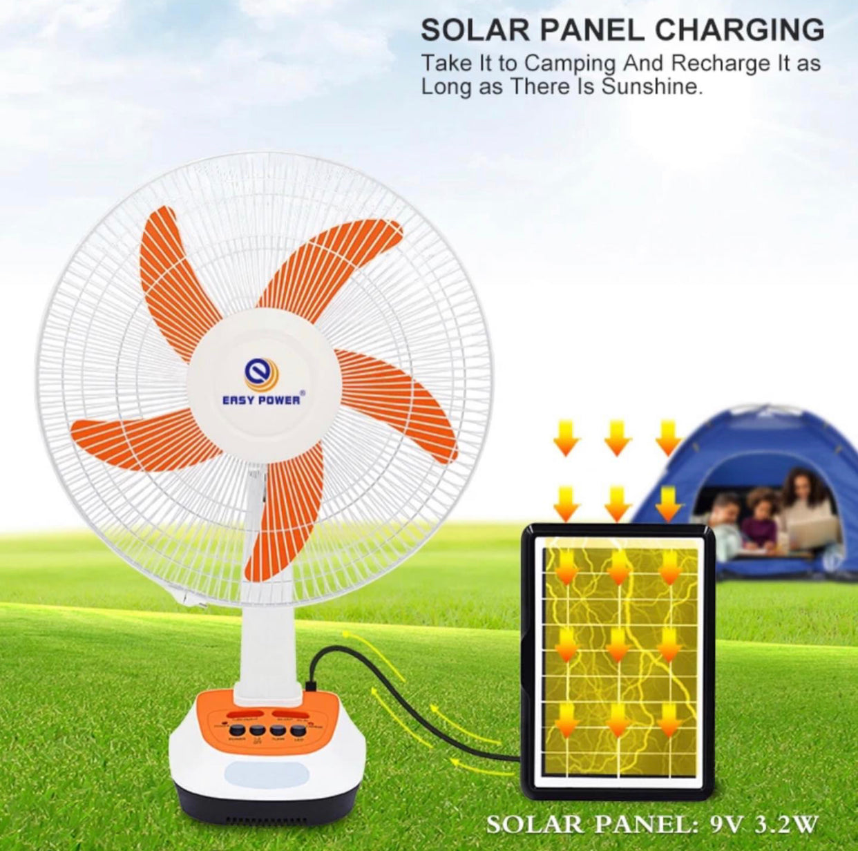 16-inch rechargeable solar fan