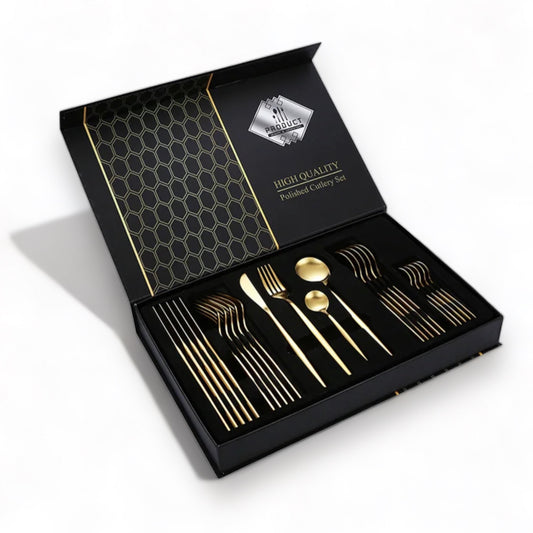 24-Piece Stainless Steel Cutlery Set with Magnetic Stylish Box