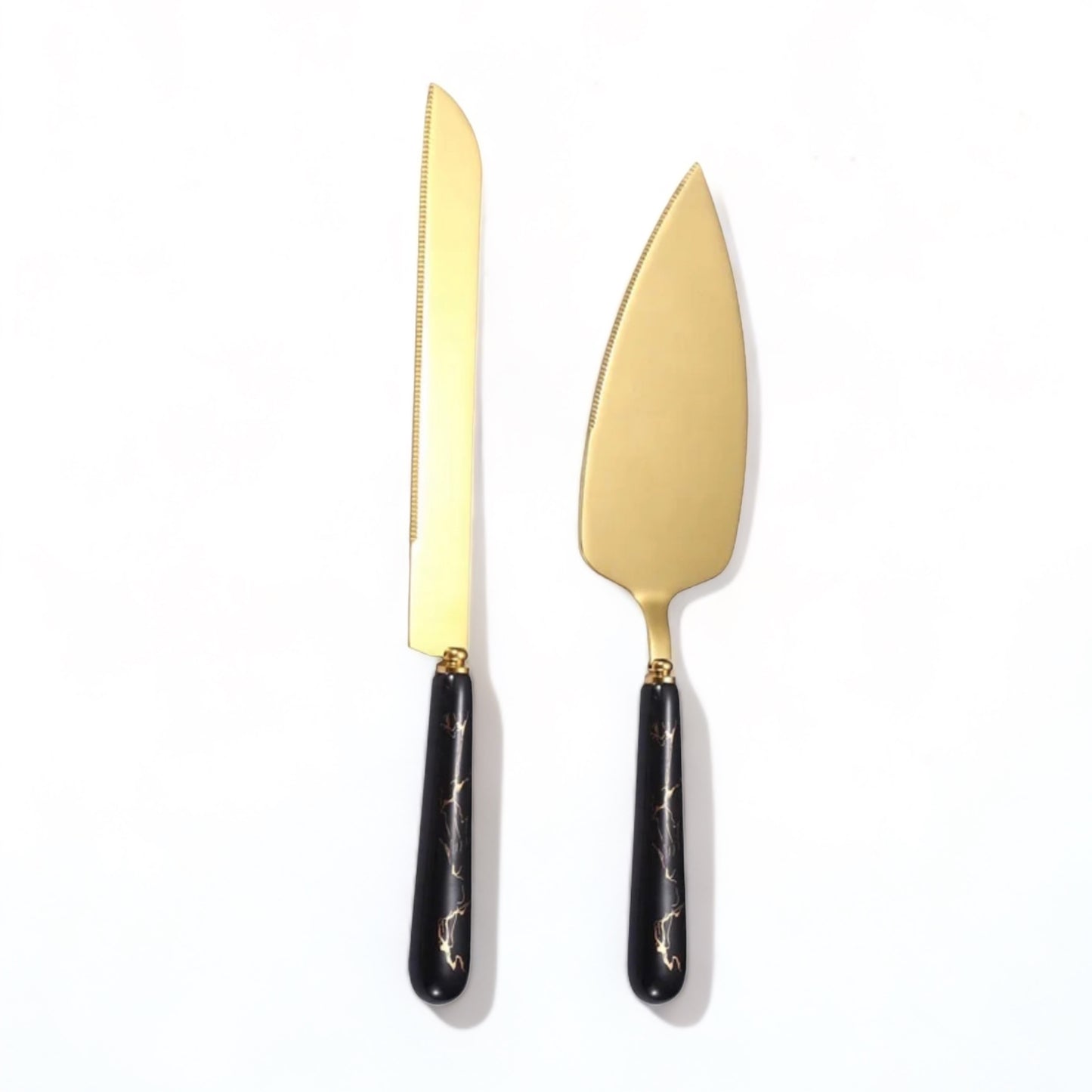 Ceramic Marble & Gold Wedding Cake Knife & Server Set.