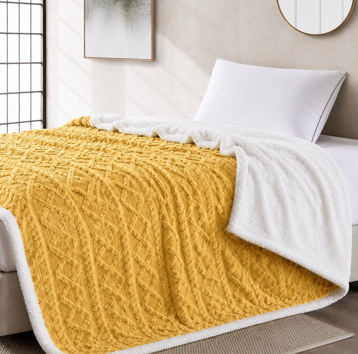 Geometric Pattern Sherpa Blanket Queen Size 200cm x 220cm