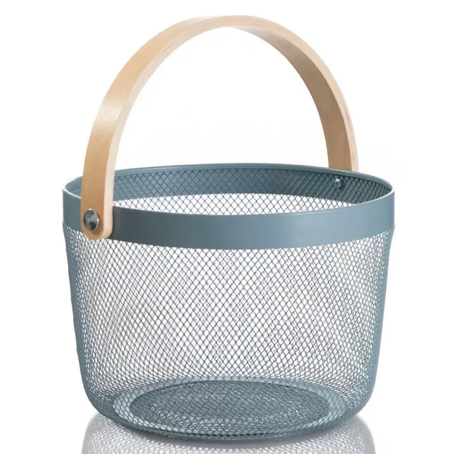 Round Mesh Storage Basket with Wooden Handle