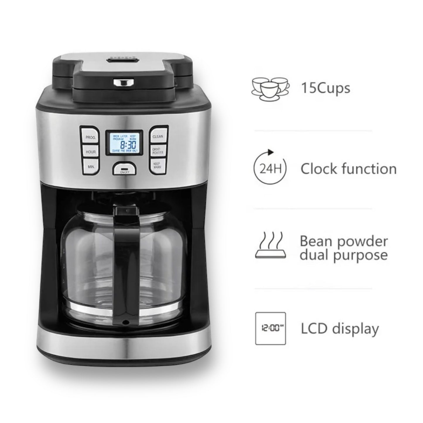 2 in 1 Ground Coffee or Beans Grinder Filter Coffee Maker