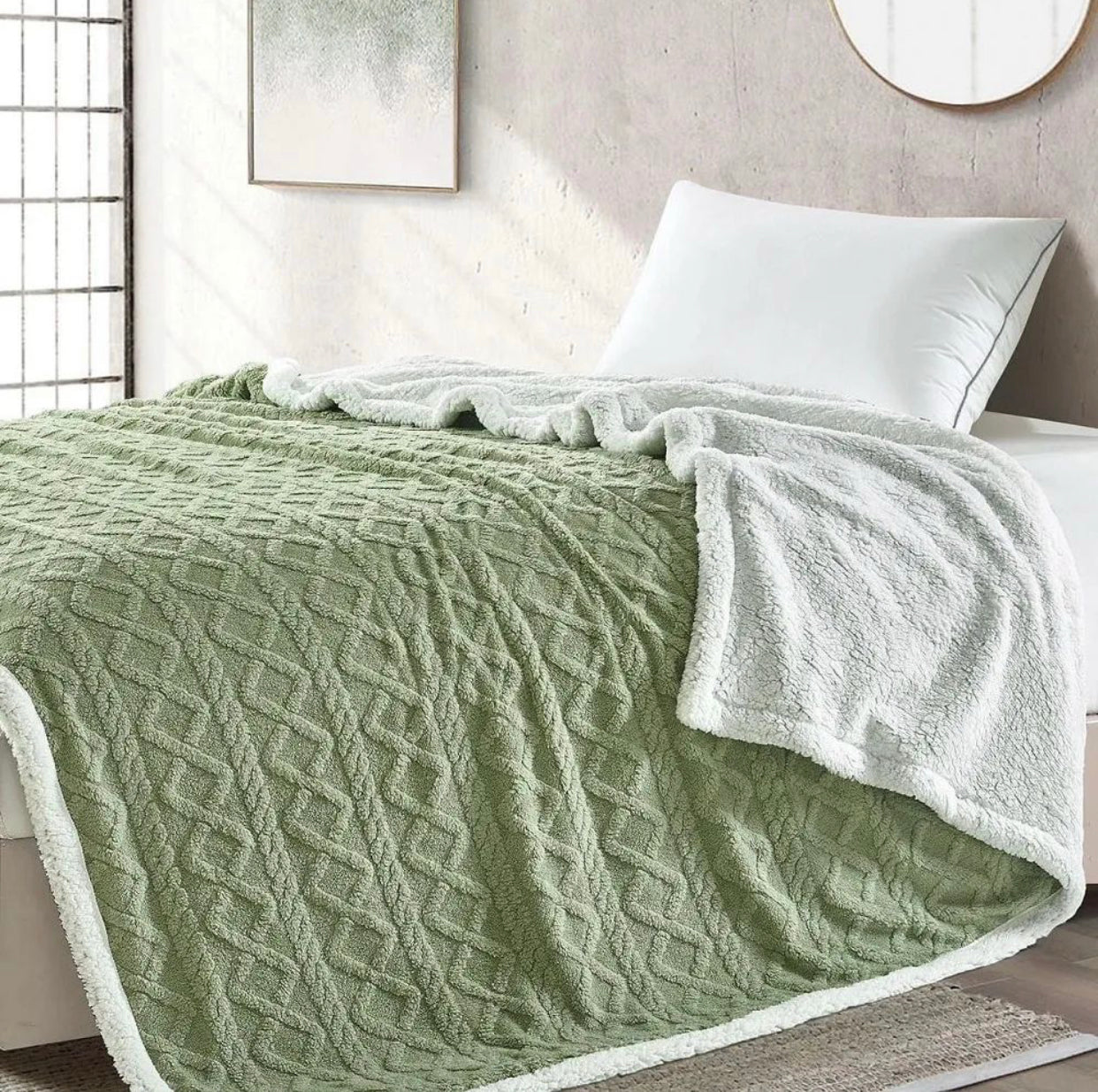 Geometric Pattern Sherpa Blanket Queen Size 200cm x 220cm