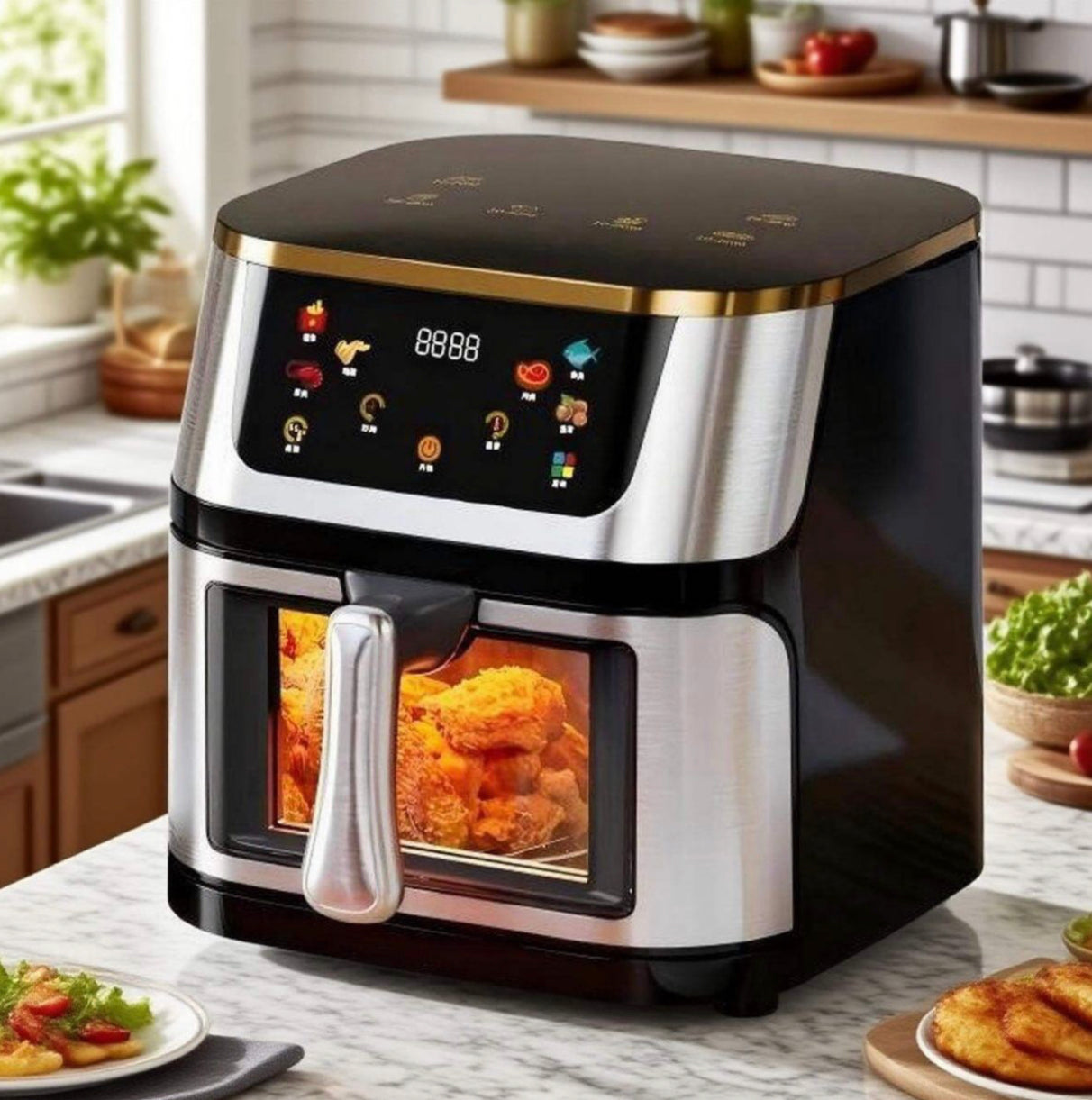 12L Digital Air Fryer, Stainless Steel Touch Screen Oil-Free Cooker - Black