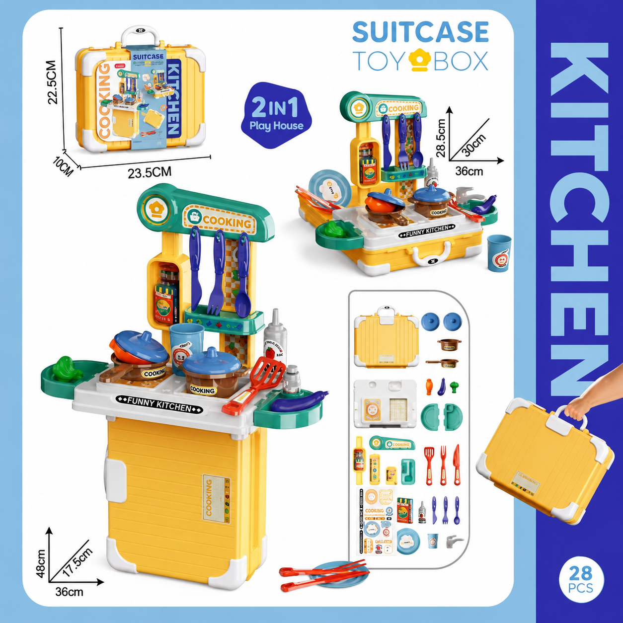 2 in 1 Kids Pretend Play Kitchen & Medical Doctor Suitcase Set