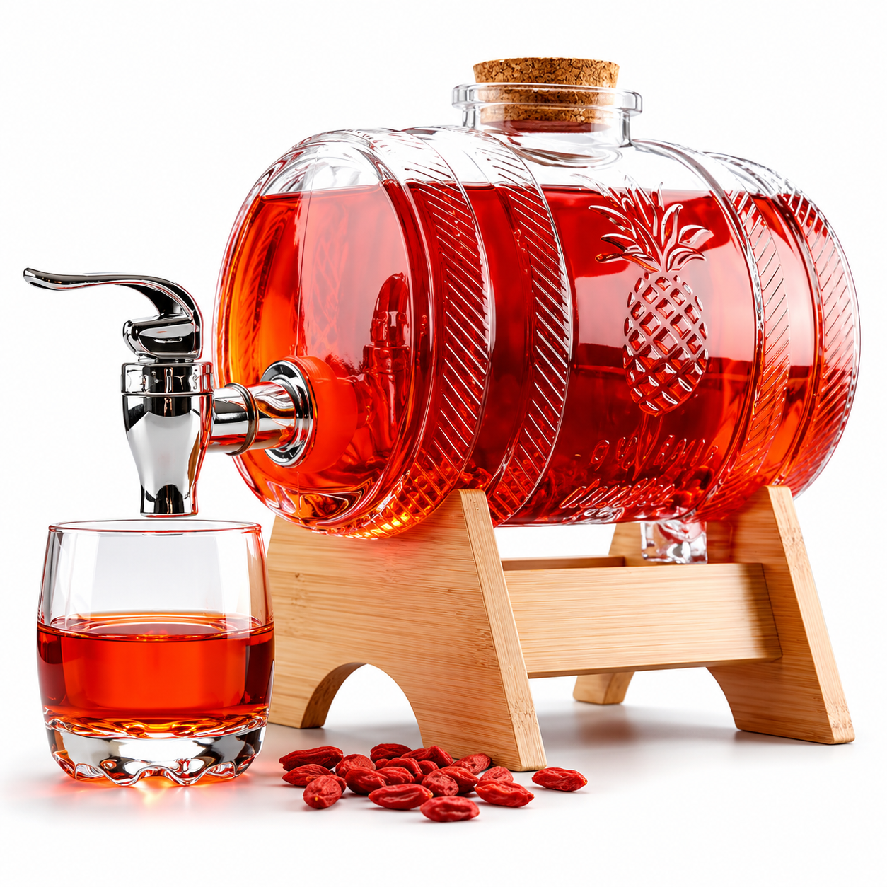 Glass Barrel Juice Dispenser with Wooden Stand, Tap & Airtight Lid 3.5L, 5.5L