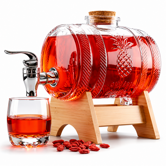 Glass Barrel Juice Dispenser with Wooden Stand, Tap & Airtight Lid 3.5L, 5.5L
