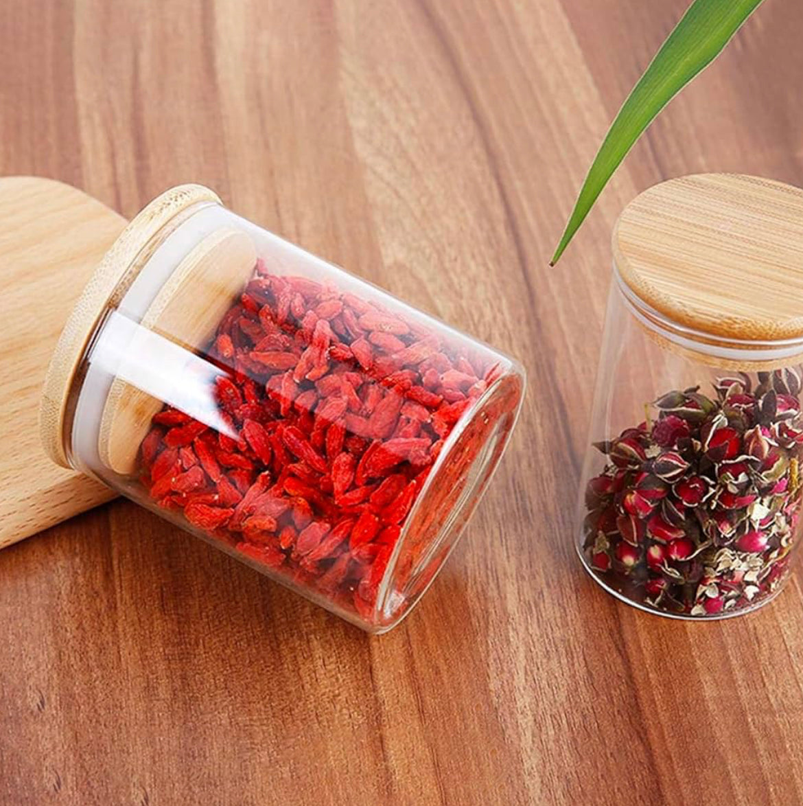 12 Piece Airtight Glass Storage Jar Set with Bamboo Lids, 6.5cm x 8cm