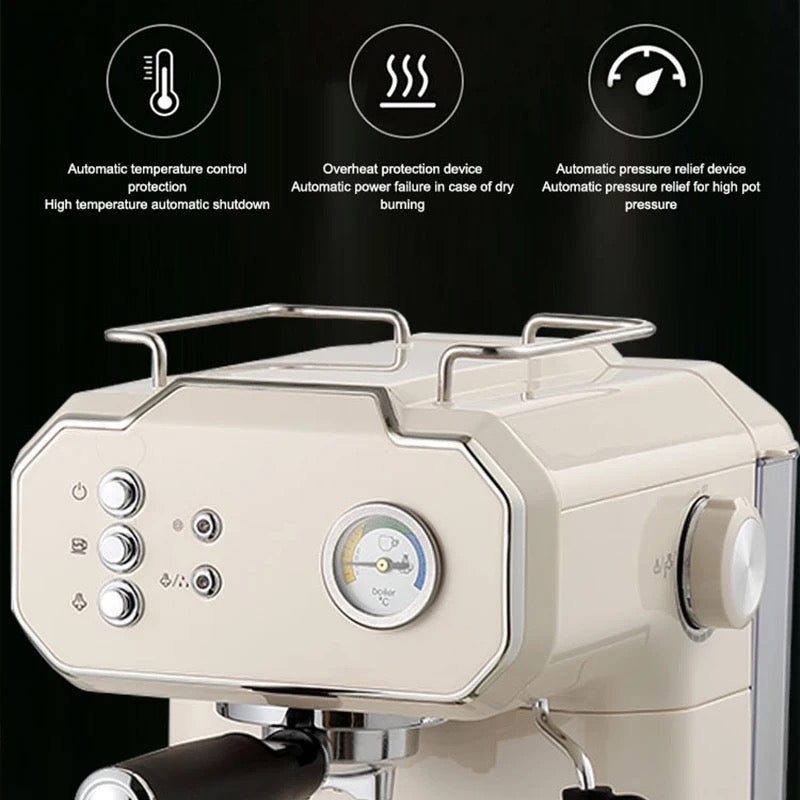 Coffee Machine, Retro Cream White Espresso & Cappuccino Maker