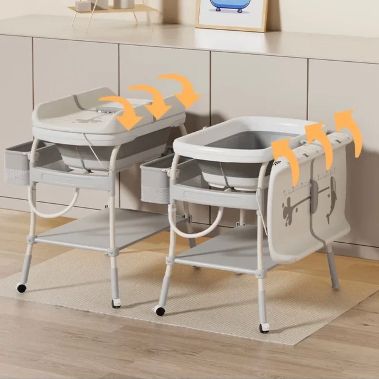 2 in 1 Baby Foldable Standing Diaper Changing Table and Bathtub
