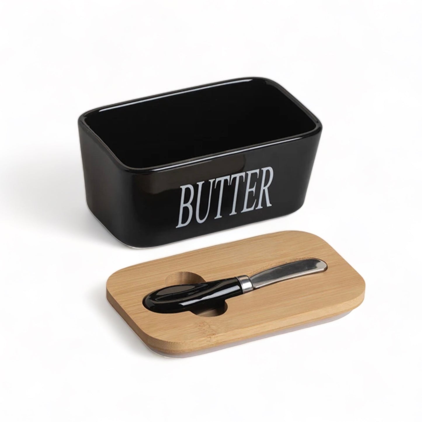 Ceramic Butter Storage Container With Bamboo Lid
